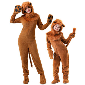 Disfraz de León para Adultos y Niños, Traje de Cosplay para Actuaciones, Piel Sintética Marrón con Capucha y Cola - Product Image 1