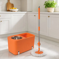 Poignée télescopique détachable, panier en plastique durable et réutilisable, seau en acier inoxydable, tête en microfibre rotative à 360° |   Serpillère