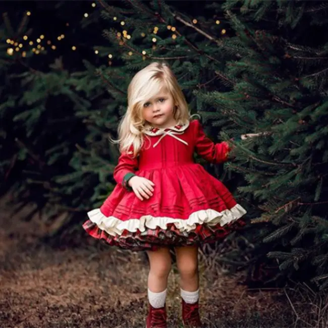 New Arrivals baby girls long sleeve Peter pan collar country Christmas dress