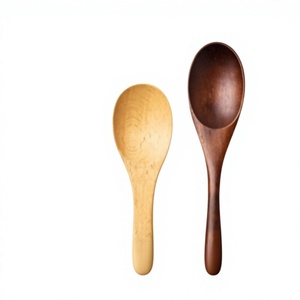 Ensemble de 2 cuillères de cuisine en bois naturel, ustensiles de cuisine réutilisables pour remuer, mélanger, servir, utilisation en cuisine - Product Image 1