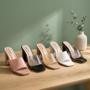 Sandales à talons en faux satin Karishma MARIA, mules à bout carré, à enfiler, talon carré transparent, pour femme, avec nœud - Product Image 3