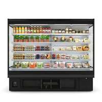 Réfrigérateur ouvert multi-étagères noir moderne avec éclairage LED, refroidisseur d'air commercial, contrôle numérique de la température, dégivrage automatique, pour supermarché
