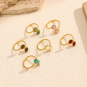 Bague en agate MW Fashion, <span class=keywords><strong>bijoux</strong></span> en pierre naturelle, plaqué or 18 carats, bague en pierres précieuses, <span class=keywords><strong>bijoux</strong></span> en acier inoxydable pour cadeau - Product Image 1