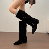 Bottes mi-mollet pour femmes, bottes souples à boucle et à bout pointu, à talons bas, pour un usage quotidien