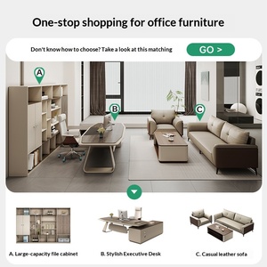 Ensemble de canapés de <span class=keywords><strong>bureau</strong></span> en cuir de luxe moderne, canapé de réception 3+1 places avec table basse, mobilier de <span class=keywords><strong>bureau</strong></span> commercial - Product Image 5