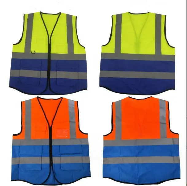 Haute visibilité jaune orange fermeture éclair sécurité travail sécurité trafic gilet nylon polyester course gilet réfléchissant vêtements de sécurité