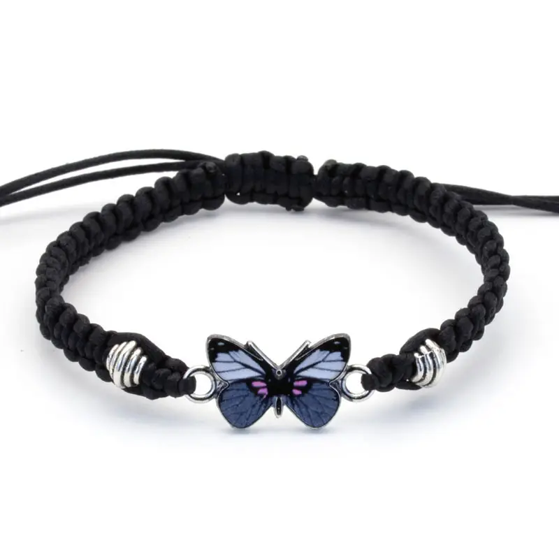 Hot Gray Butterfly Fashion Bracelet Classic Black White Braided Rope Chain Handmade Bracelets for Women Men Adjustable Jewelry