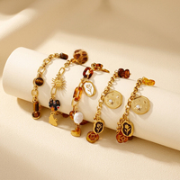 Bracelet bohème à imprimé léopard, chaîne en acier inoxydable plaqué or avec pendentif fleur cœur soleil, bijoux en tissu tissé