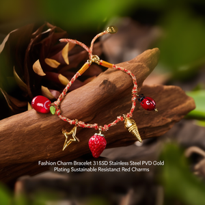 สร้อยข้อมือแฟชั่นสุดชิค ทำจากสแตนเลสสตีล 316L ชุบทอง PVD ทนทาน พร้อมจี้ผลไม้สีแดง - Product Image 3