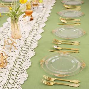Assiettes à <span class=keywords><strong>dessert</strong></span> jetables écologiques BST de 7.5 pouces avec garniture en <span class=keywords><strong>or</strong></span> <span class=keywords><strong>Assiette</strong></span> à dîner en plastique transparent de 10.25 pouces pour les mariages - Product Image 4