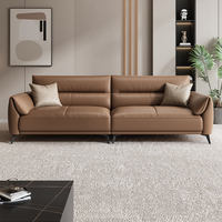 Canapé sectionnel en cuir moderne et minimaliste, luxe léger, modulaire, pour salon de villa, trois places, canapé de détente, pieds en acier inoxydable