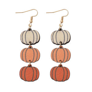 Pendientes de madera creativos nuevos pendientes colgantes de calabaza de tres colores de Acción de Gracias regalos de fiesta de moda para mujeres Uionen 942 - Product Image 5