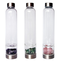 Bouteille d'eau de 500 ml de style classique en verre borosilicate de haute qualité sans BPA, avec logo personnalisable, en verre de qualité supérieure, avec pierres précieuses et cristaux