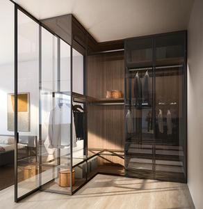 Armoire moderne en bois meubles de chambre à coucher placards de chambre à coucher garde-robe murale personnalisée armoire à portes coulissantes en verre - Product Image 5