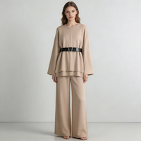Ensemble pull et pantalon large vintage pour femme, tricoté, ample, élégant, deux pièces, anti-plis, longueur totale, 100 % polyester, automne