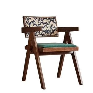 Chaise de salle à manger en bois massif de style rétro français, design moderne minimaliste rembourré pour la salle à manger à domicile - Product Image 4