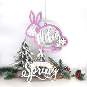 Happy <span class=keywords><strong>pâques</strong></span> <span class=keywords><strong>2023</strong></span> <span class=keywords><strong>pâques</strong></span> fête en bois signe suspendu lapin bébé lettre artisanat scène mise en page ornement suspendu - Product Image 3