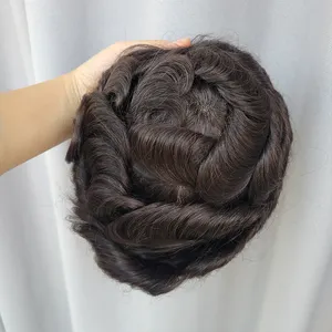 Wig PU tahan lama model bebas rambut palsu pria rambut manusia India warna hitam gaya bebas Wig bantu kapiler 6x8 6x9 7x9 8x10