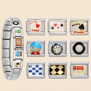 Bracciale con Charms Italiani Trendy a Tema Casinò, Poker, Scacchi, Biliardo, in Acciaio Inossidabile da 9mm, Smaltato, per <span class=keywords><strong>Donna</strong></span> e <span class=keywords><strong>Uomo</strong></span>, per Creazione Gioielli Fai da Te, Regalo - Product Image 1