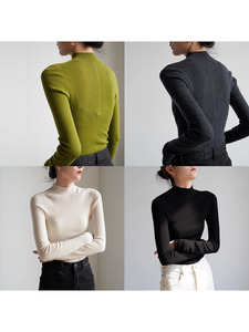 Maglione Coreano in Lana a Collo Semi-Alto, Lavorazione 3D a 16 Aghi, Senza Cuciture, Tinta Unita, Elegante per l'Autunno - Product Image 3