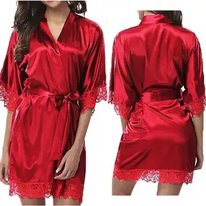 Sexy Satin Robes Plus Size Women Night Dress Lace Multicolor Bathrobes Sleepwear Hot Sale High Quality