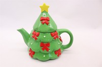 Théière en céramique SMG en forme d'arbre de Noël exquis, avec étoile dorée sur le dessus, couleur personnalisable, emballage en boîte cadeau - Noël vintage