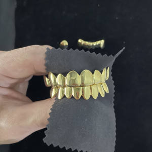 Grillz Hip-Hop Sur Mesure Ajusté Style Perm Cut en Argent 925 Plaququé Or Véritable, Grillz Dentaire Simple en Or Massif 10 Carats - Product Image 3