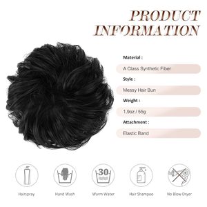 Chignon désordonné, pièce de cheveux, grand élastique ondulé bouclé, extensions de queue de cheval, chignon synthétique, femme, noir naturel - Product Image 5