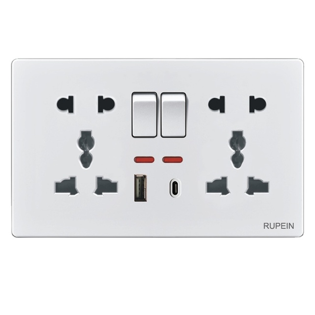 146 Type British Standard Industrial 13A Switch Wall Socket 2 Outlets USB-A/Type-C Ports Multi-Function Fast Charging IP16 250V