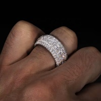 Bague Éternité Style Hip-Hop Glacé en Argent 925 Testeur de Diamant 5 Rangées Moissanite VVS GRA Éblouissante Scintillante pour Homme