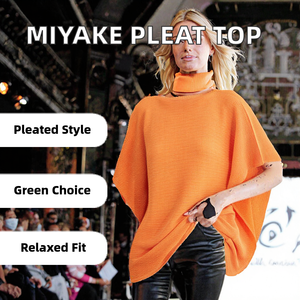 Chemise décontractée plissée Miyake pour femme, coupe ajustée, grande taille, tricotée, col rond, manches courtes, broderie, été, fabrication ODM - Product Image 3