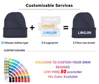 Casquette en tricot côtelé personnalisée avec logo brodé, bonnet d'hiver chaud à revers, plusieurs couleurs unies