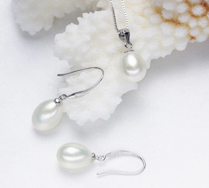 <span class=keywords><strong>925</strong></span> 스털링 실버 여성용 화이트 컬러 천연 담수 진주 목걸이 주얼리 세트 - Product Image 5