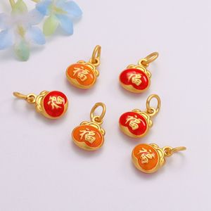 Pendentif porte-bonheur en émail doré avec motif Fu pour bijoux DIY, accessoire cadeau unisexe - Product Image 1