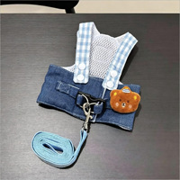 Ensemble de harnais pour chien en denim avec imprimé ours, support de poitrine et de dos pour chats et chiens, sorties estivales - Design moderne et adorable