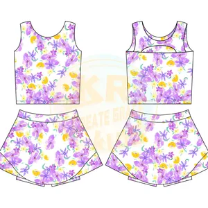 Custom Bulk Baby Meisjes 2 Stuks Sportkleding 2-In-1 Rokken Gym Sportpak Schattige Print Fitness Pak Mouwloze Kids Yoga Sets