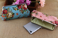 Baru dompet koin wanita gadis bunga dicetak kanvas dompet pemegang kartu dompet koin Clutch tas tangan perempuan tas