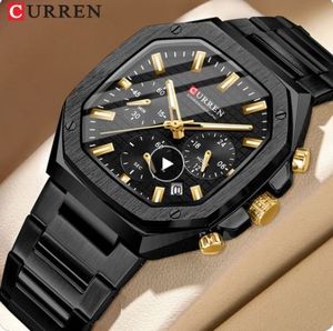 Montre CURREN 8459, marque haut de gamme, design unique, cadran carré, bracelet en acier inoxydable, nouvelle montre chronographe à quartz décontractée pour homme. - Product Image 1