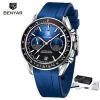 Montre à quartz unisexe BENYAR, nouveau design sportif, acier inoxydable, étanche, chronographe, mouvement Citizen, verre 43 mm, bracelet en cuir