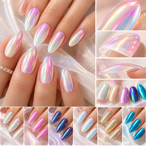 Unghie Finte Olografiche Aurora Cromate Fengshangmei, Unghie Finte Colorate a Specchio, Punte per Unghie Artificiali a Copertura Totale, Design Personalizzato - Product Image 3