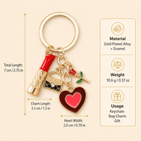 Porte-clés personnalisé en or pour femme, breloque cœur en émail rouge à lèvres et talon haut, pendentif de sac style Paris, cadeau pour elle