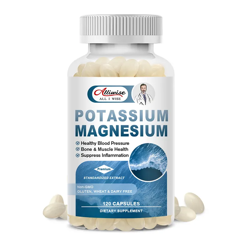 OEM 120 adet standart özü magnezyum ve potasyum yumuşak jel kapsüller kan basıncı dengesi erkekler kadınlar için diyet takviyesi