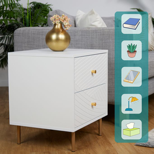 Bàn đầu giường bằng gỗ sang trọng hiện đại với 2 ngăn kéo và <span class=keywords><strong>4</strong></span> chân kim loại - Product Image 3