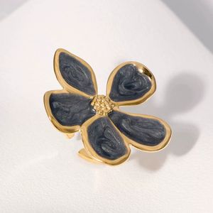 Anello in acciaio inossidabile, smalto a goccia retrò, fiore a <span class=keywords><strong>cinque</strong></span> petali, nicchia da donna, fascia alta, squisito anello in acciaio al titanio N99308 - Product Image 6