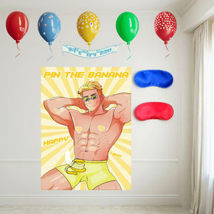 Set Permainan masker mata Poster dekorasi pesta tema lucu pria otot Set stiker Selamat Ulang Tahun permainan Mini pesta menyenangkan - Product Image 6