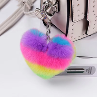 Porte-clés pompon en fausse fourrure de lapin Rex en forme de cœur, 10 cm, moelleux, mini, boule de fourrure, vente en gros