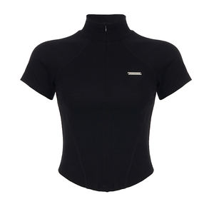 Vetements Femme Y2K estilo gótico Invisible cremallera cuello alto contraste costura paneles Slim-Fit recortada Camiseta de manga corta - Product Image 6