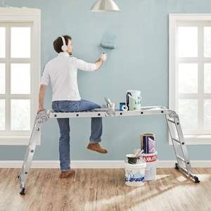 4x3 तह एल्यूमीनियम मचान सीढ़ी सीढ़ी सीढ़ी सीढ़ी सीढ़ी की सीढ़ी, घर के गोदाम और सुपरमार्केट आउटडोर इनडोर उपयोग के लिए - Product Image 4