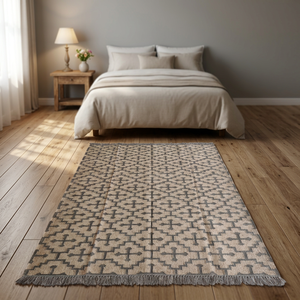 Modern Geometric Jute Area <b>Rug</b> Rectangle Flat Weave Non-Slip Living Room <b>Rug</b> Beige Gray Patterned <b>Thin</b> Pile - Product Image 4