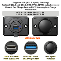 Chargeur de moto USB-C PD QC3.0 2 ports carré encastrable 12V 24V Prise de charge USB pour moto, camping-car, bus, fourgonnette